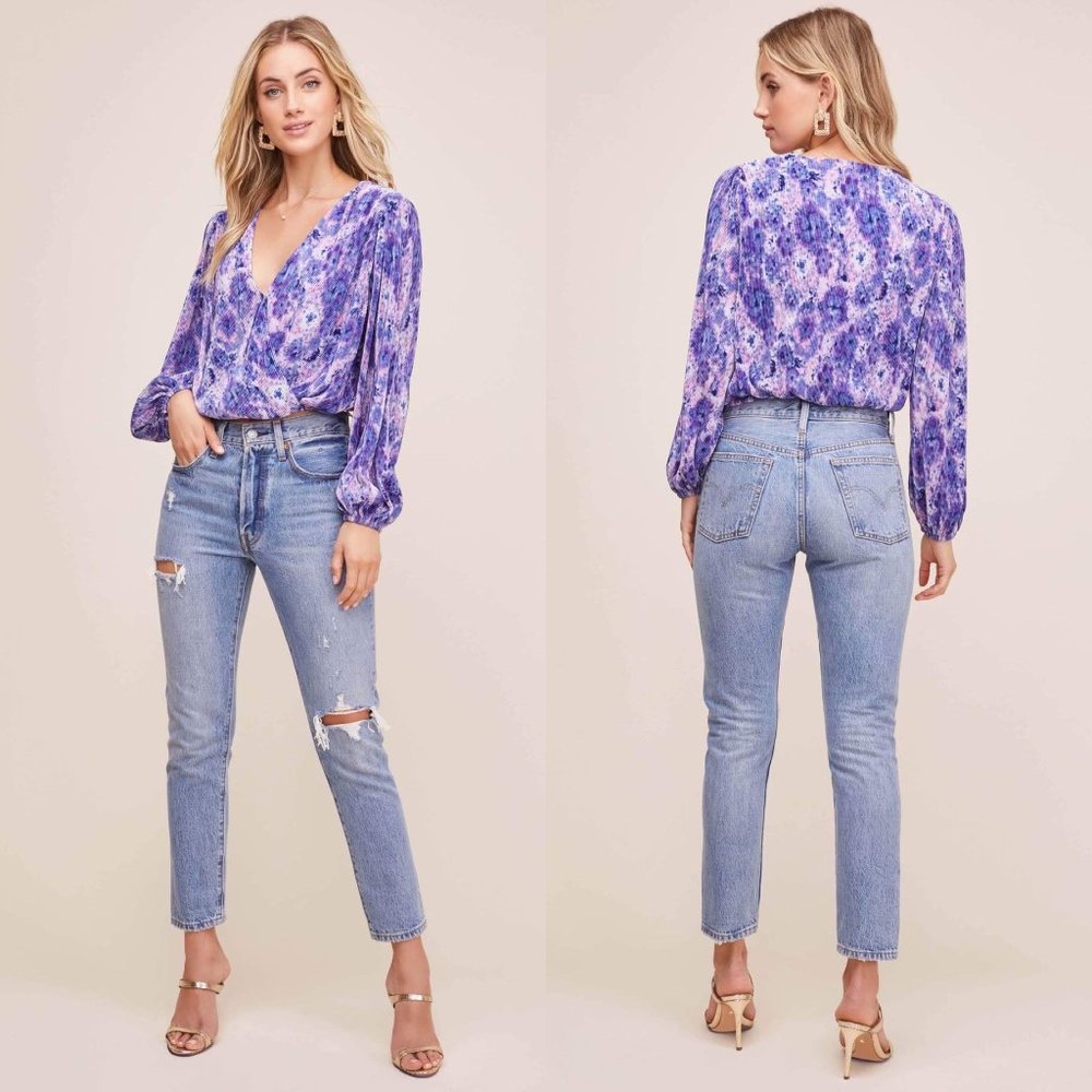 ASTR the label Pleated Surplice Long Sleeve Top S